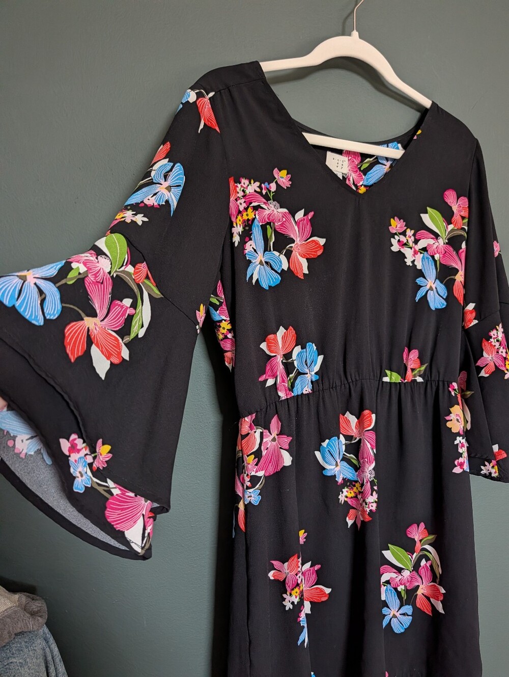 a new day Black Dress with Pink and Blue Orchid Print - Picture 3 of 5
